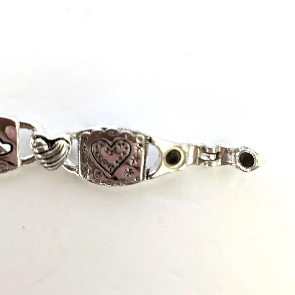 Silver Tone Puffy Heart Swirl Link Bracelet 7